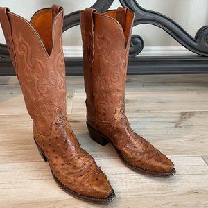 WOMEN'S LUCCHESE  PINPOINT OSTRICH AND GOAT COWBOY BOOTS